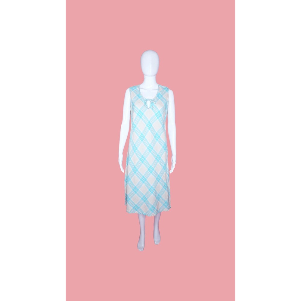 1990s-Y2K John Paul Richard Uniform Diagonal PLAID. KEYHOLE Tie. Midi Dress. M-L